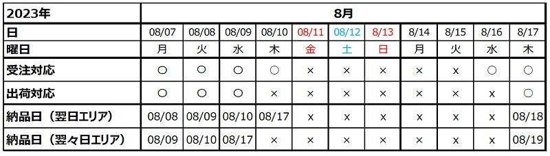 お盆期間中の配送スケジュール2023